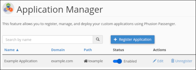 cPanel - Software - Application Manager - Manage applications list
