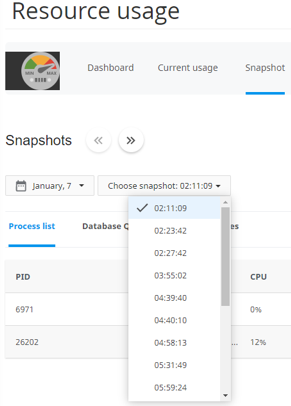 cPanel - CPU resource limit - Choose snapshot