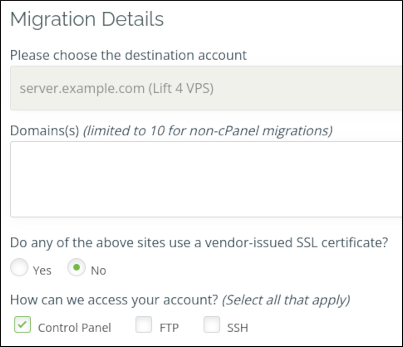 Customer Portal - Migration Request - Migration Details
