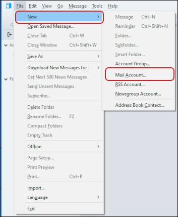 Postbox - File menu - New - Mail Account