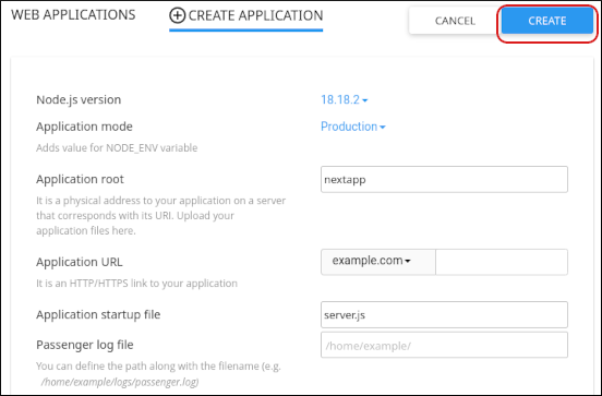 cPanel - Node.js Selector - Next.js application configuration