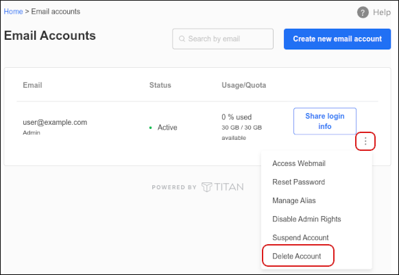 Customer Portal - Email - Delete account