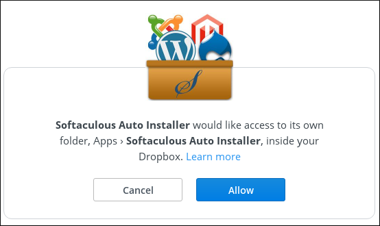 Softaculous - Allow Dropbox access