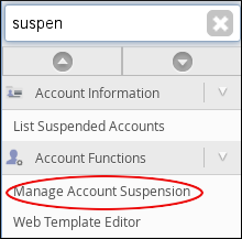 WebHost Manager - Manage Account Suspension
