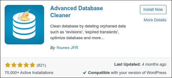 WordPress - Advanced Database Cleaner plugin